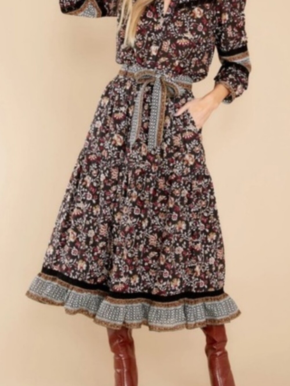 Cleobella Charlie Midi Skirt Floral Lolita Block Print Belted Cotton Size XS